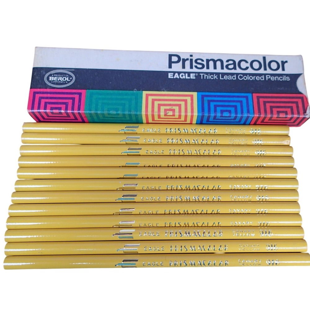 Eagle Prismacolor Thick Lead Colored Pencils Canary Yellow 916 12ct Vintage Art
